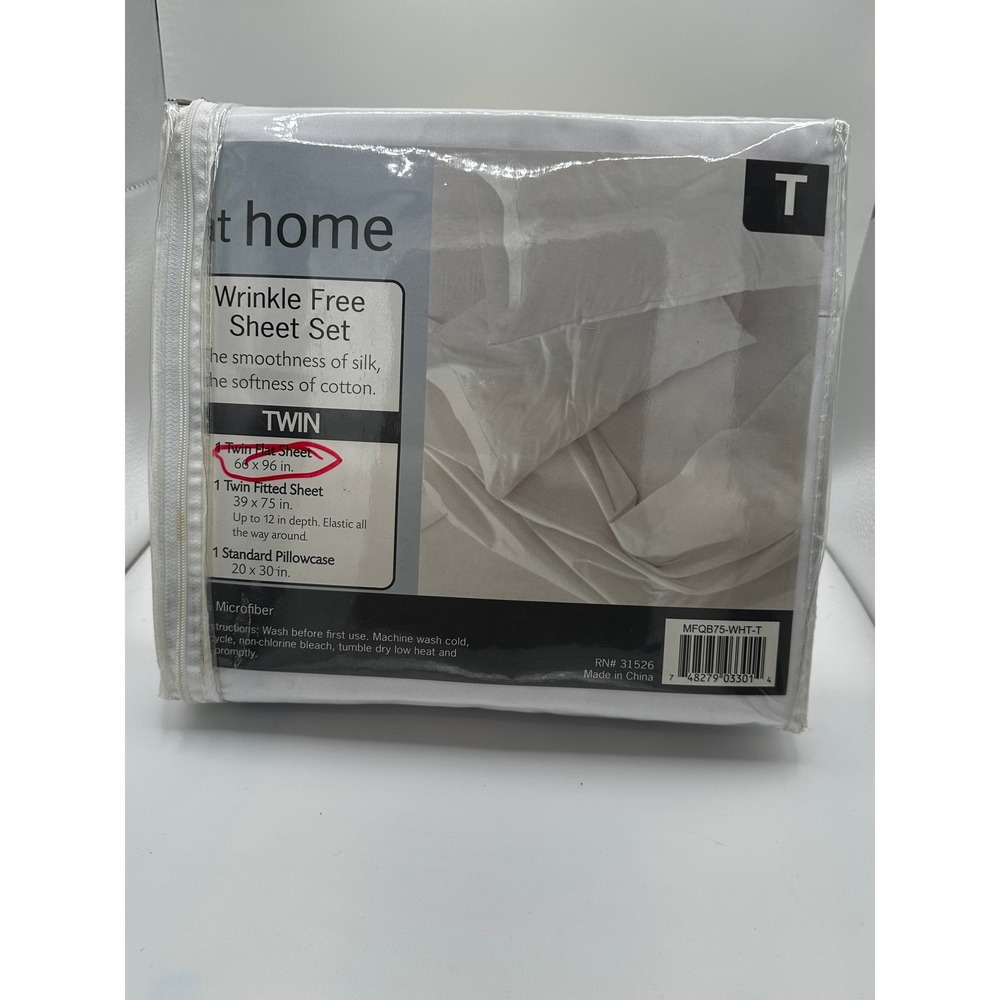At Home Wrinkle Free Flat Sheet Twin ONLY White Microfiber  Bedding New